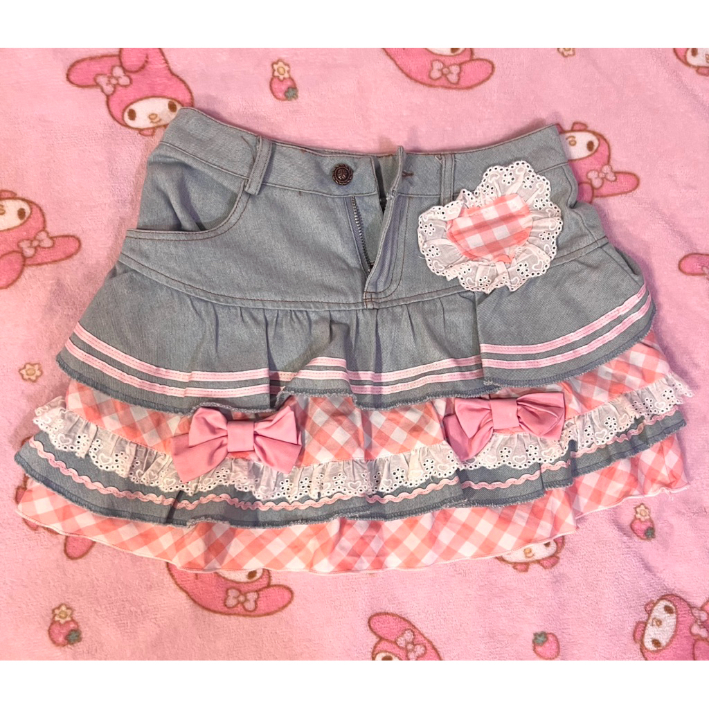 🎀 Jean Skirt Kawaii Harajuku Kawaiicore Cutecore Kawaii Jfashion Heart Ruffles กระโปรงยีนส์น่ารัก