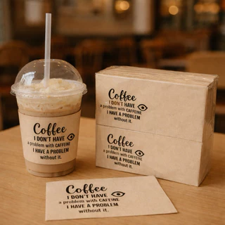 กระดาษพันแก้ว 16 ออนซ์ 22 ออนซ์ กระดาษสีน้ำตาลขนาด33x33cm. ลายลาย Coffee I DON'T HAVE/ Code : A025
