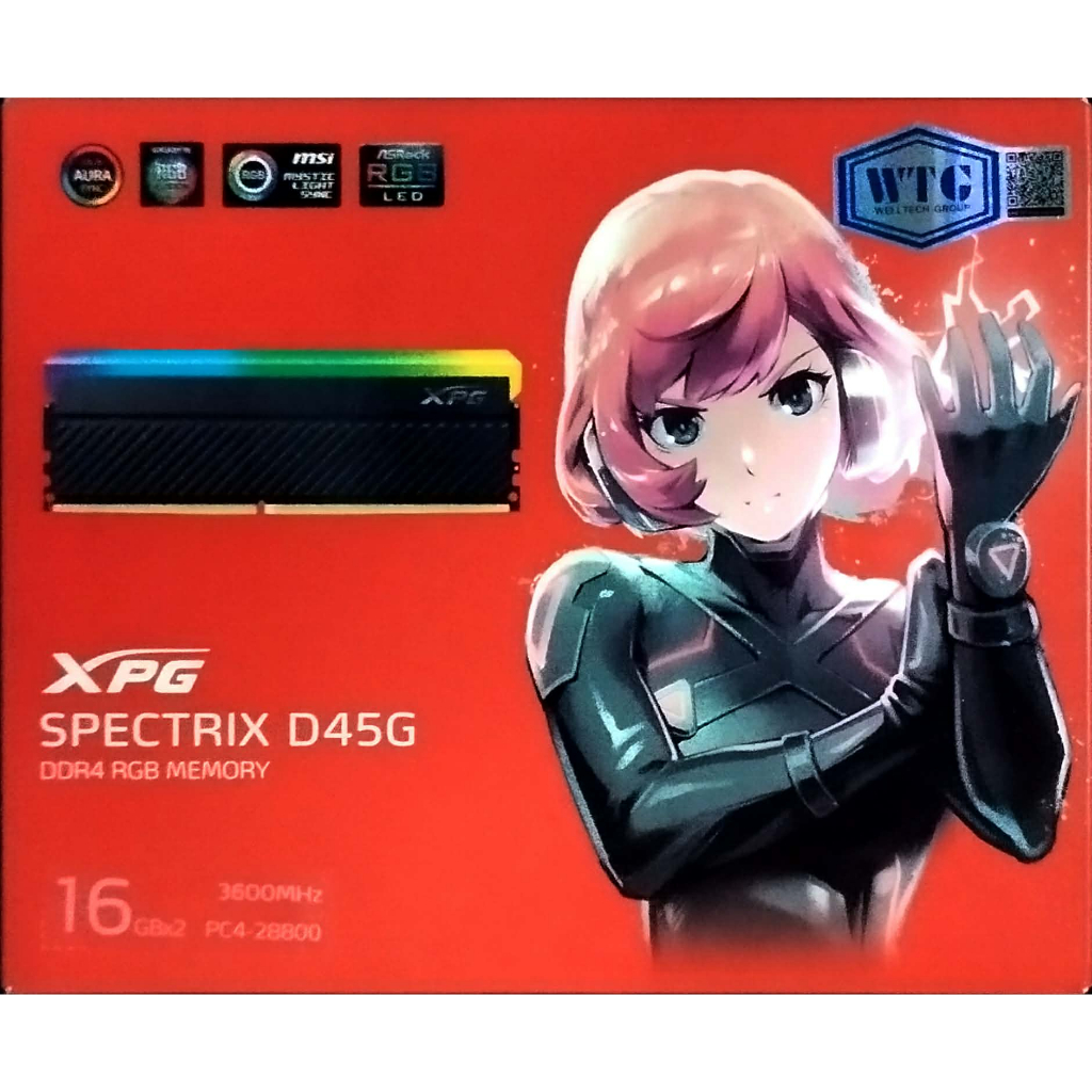 RAM DDR4 Bus3600 32GB 16X2 XPG spectrix d45g RGB ประกันไทย LT