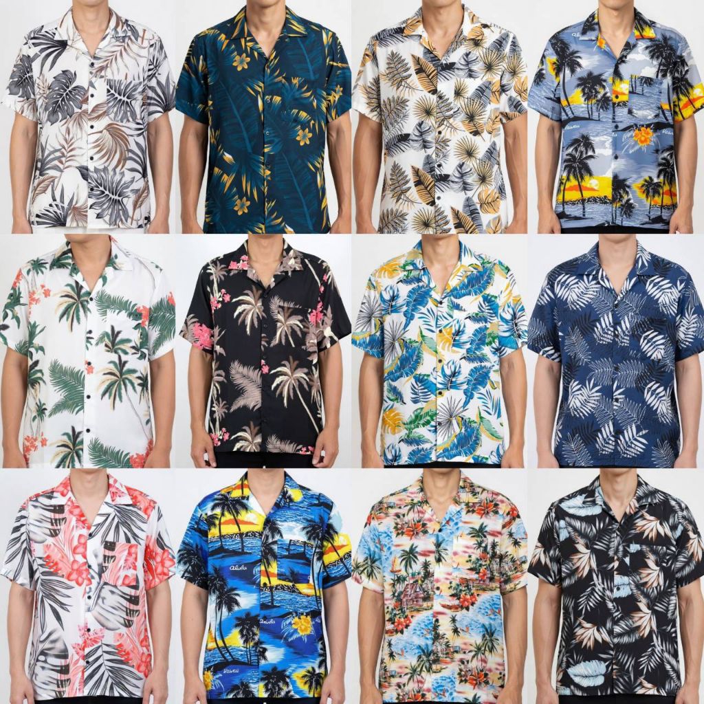 เสื้อเชิ้ตฮาวายรวมลาย อก 38-52 นิ้ว ไซส์ M-3XL  ผ้าไหมอิตาลี ใส่สบาย (พร้อมส่ง)