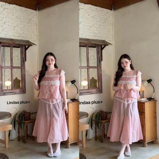 (LD)เซ็ต เสื้อสายเดี่ยวแต่งลูกไม้+กระโปรงยาว สวยมาก ละมุนสุดๆ ทะเลคาเฟ่ หวานๆได้หมด เสื้อผ้าสาวอวบอ้วน พลัสไซส์ ไซส์ใหญ่