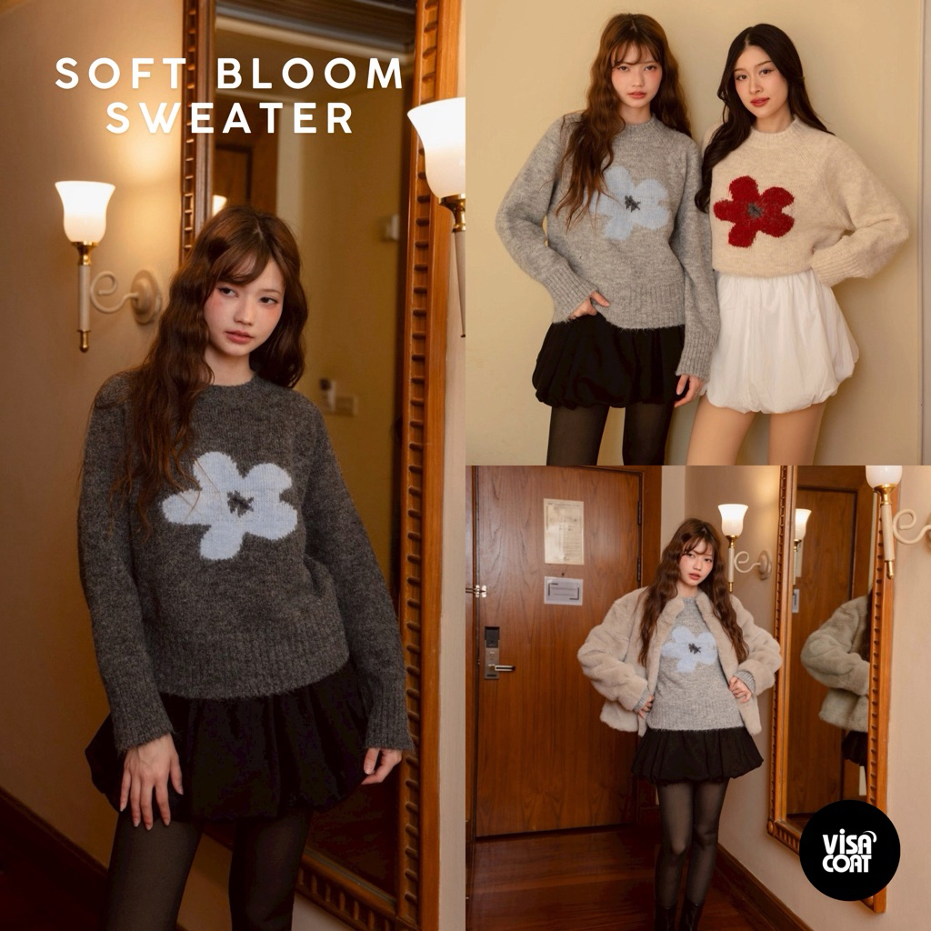 W62 Soft Bloom Sweater (เสื้อไหมพรมลายดอกไม้ นุ่ม สบาย ไม่คัน)
