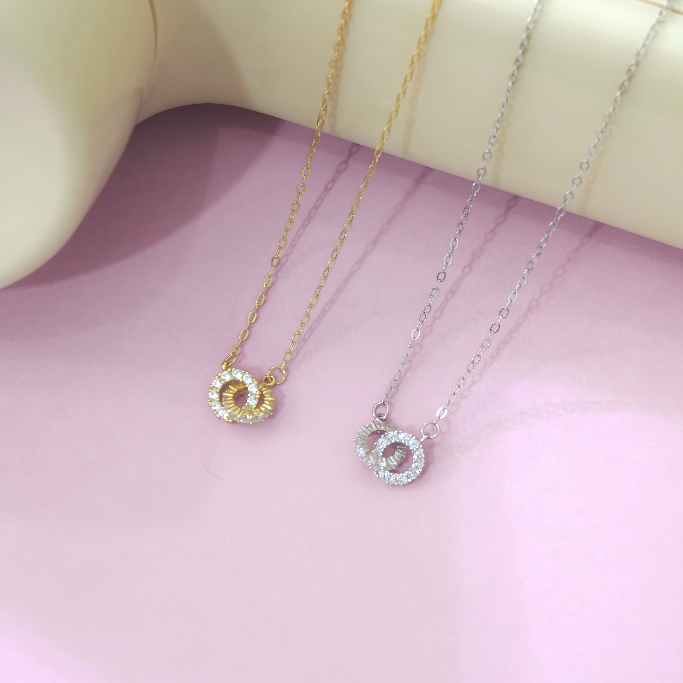 Suwann.na สร้อยคอ สร้อยคอเงินแท้ สร้อยห่วงเพชรคล้อง เงิน, ทอง