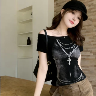 Kitty พร้อมส่ง🌸เสื้อยืด🌸เปิดไหล่ แขนสั้น แขนยาว ผู้หญิง เซ็กซี่ สาวฮอต ดูผอม เข้ารูป น่ารัก ไปคาเฟ่ อินเทรนด์