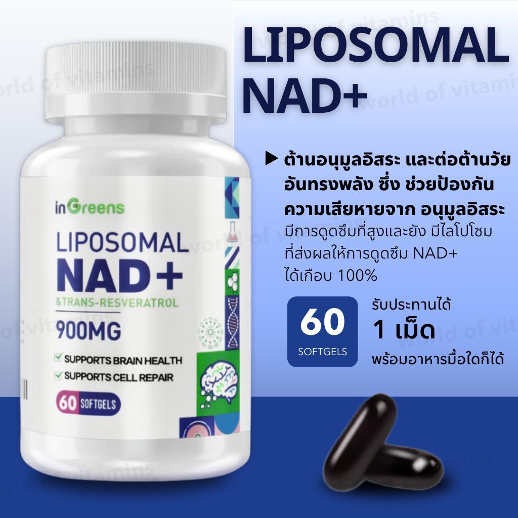 inGreens NAD+ & Resveratrol 900mg , 60 Softgels (Sku.2389)