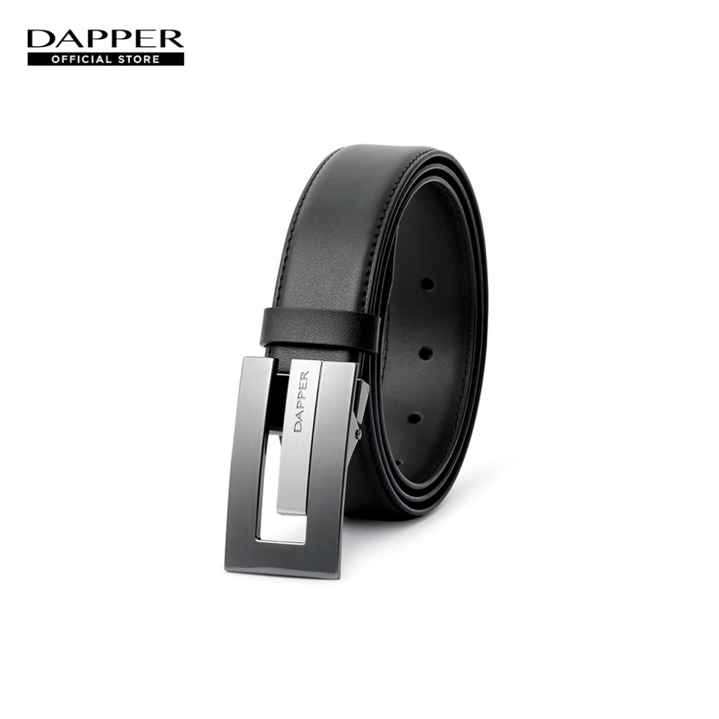 DAPPER เข็มขัดผู้ชาย หนังแท้ Brick Plaque Buckle Belt สีดำ (BBC/BK/1957PG4)