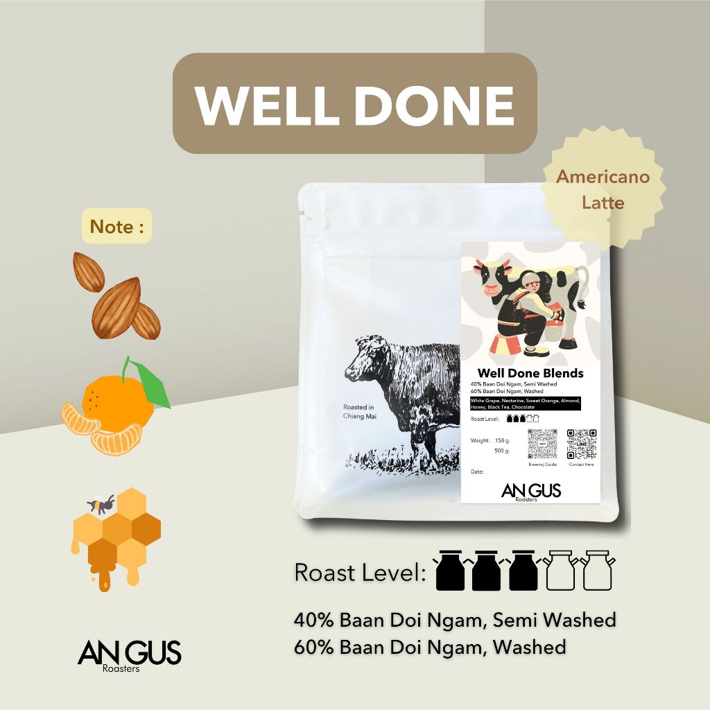 Angus coffee Roasters เมล็ดกาแฟคั่วกลาง Well DONE Blends