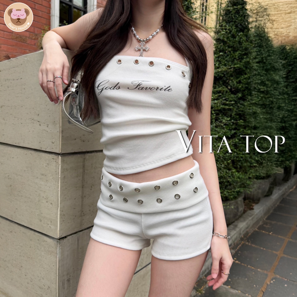 Vita Top เสื้อครอปคล้องคอเเต่งหมุด ขายเเยกชิ้น