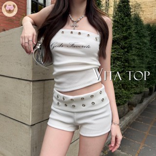 Vita Top เสื้อครอปคล้องคอเเต่งหมุด ขายเเยกชิ้น