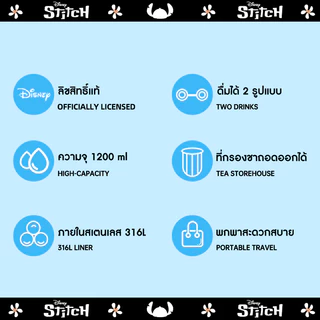 Disney แก้วน้ำหลอดความจุใหญ่ซีรีส์ Stitch แก้วเก็บความร้อน แก้วเก็บน้ำแข็ง ทำจากสแตนเลส 316 1200ml