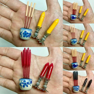 ธูปเทียนจิ๋ว / แจกันดอกไม้จิ๋วราคา/1คู่ (ดอกบัว/กุหลาบ/ดาวเรือง)