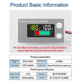 6133A มิเตอร์ไฟฟ้าดิจิตอล DC8-100V LCD โวลต์มิเตอร์จอแสดงผล LCD พร้อมสายเคเบิล