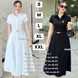 พร้อมส่ง เติม S-2XL ⚡️RM 9017 **รุ่นผ้าบาง .5ขยับไซ้❗️ ชุดเดรสสีดำ ยาว48“+เข็มขัด+เข็มกลัด ดีไซน์ เรียบหรู สุภาพ สง่า