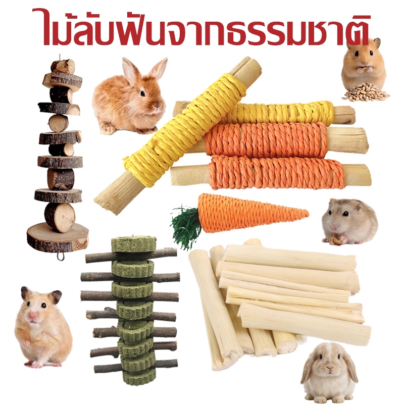 โมบายลับฟัน ของเล่นกระต่าย ไม้ลับฟันจากธรรมชาติ แท่งไผ่หวานสัตว์ฟันแทะ จากธรรมชาติแท้ แครอทขัดฟัน ปลอดภัย