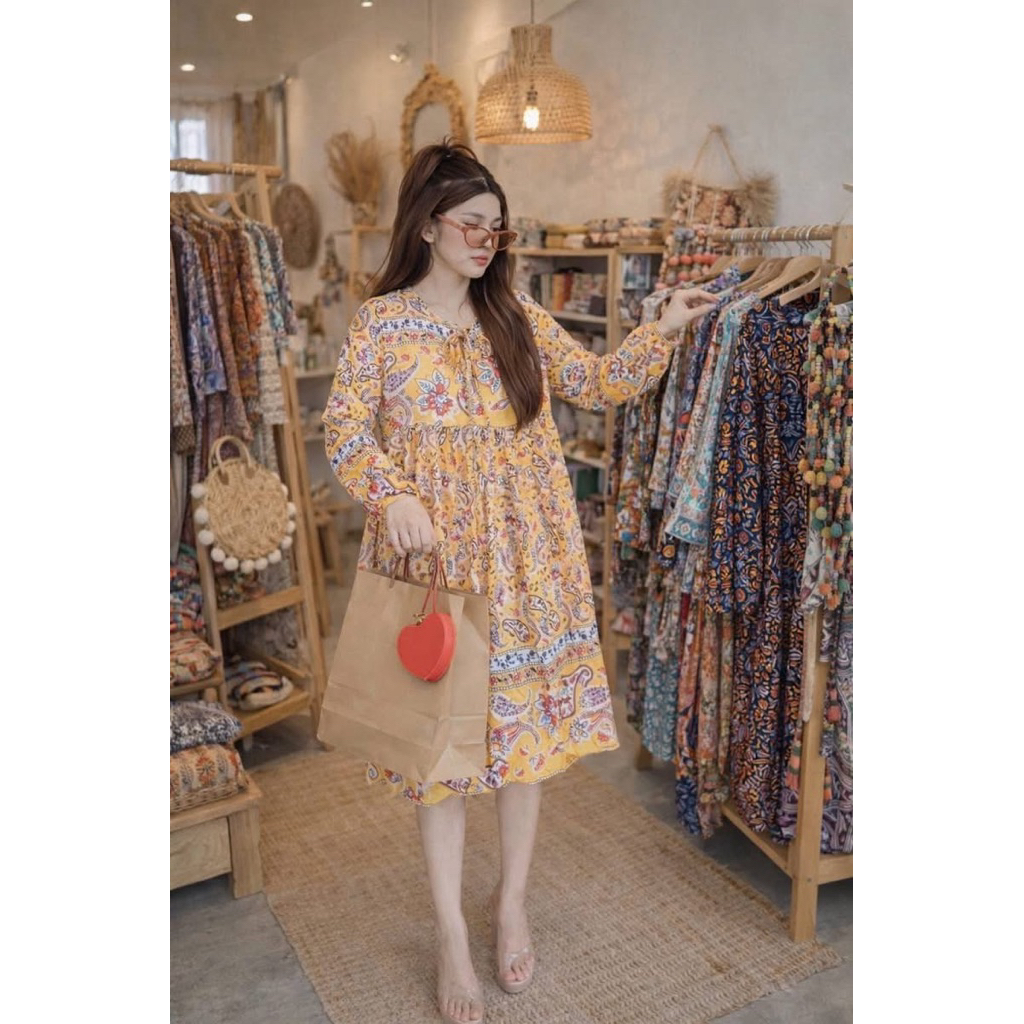 Bohemian SHOPPING 🌈💚ชุดเดรสโบฮีเมี่ยน มินิเดรส อก 40" ยาว 40" ลายใหม่ สีสดใส ใส่สบาย ขายดีสุด