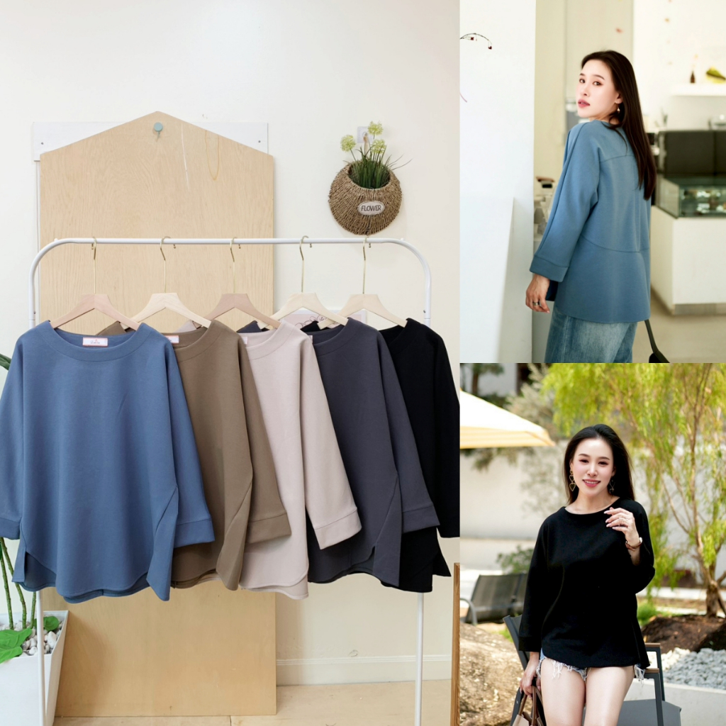 Lynlalin เสื้อคอกลม แขนยาว6ส่วน คอตตอนญี่ปุ่นสุดแสนพรีเมี่ยม น้อยแต่มาก เรียบแต่ดูดี รุ่น ยืดทิลลี่