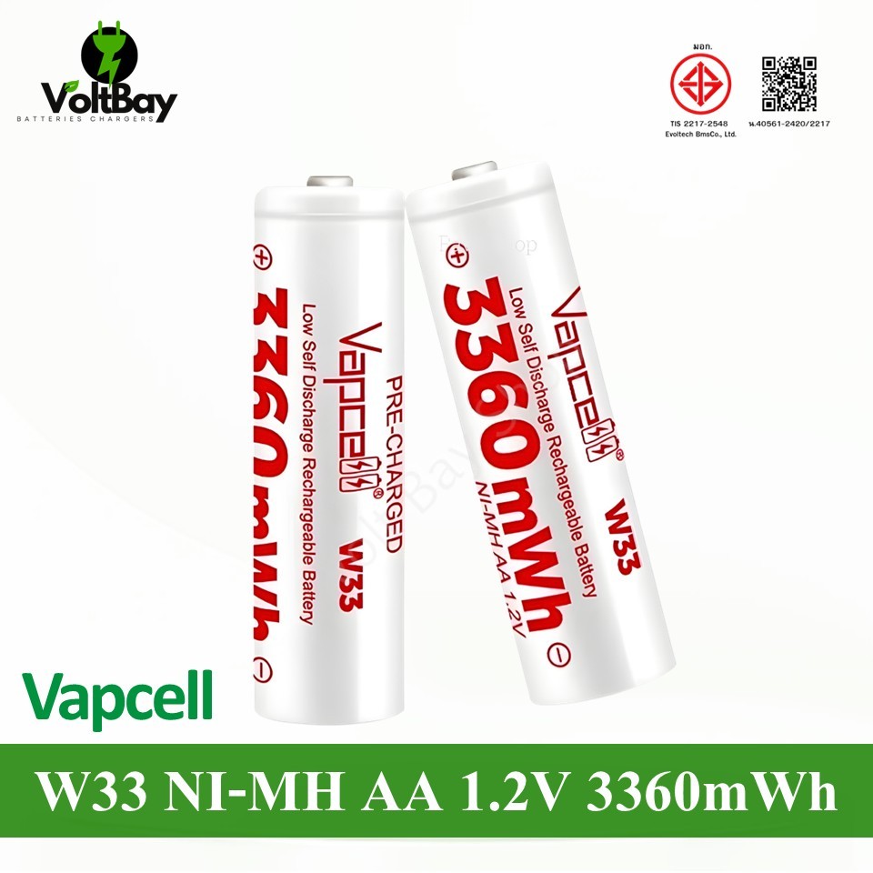 [หัวนูน] Vapcell W33 ถ่านชาร์จ  NI-MH  AA  1.2V 3360mWh