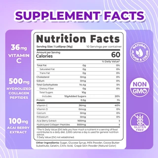 DN L-Glutathione Acai Berry Lollipops with Vitamin C Dietary Supplement Strawberry Raspberry Anti-age Glow Skin 10PCS