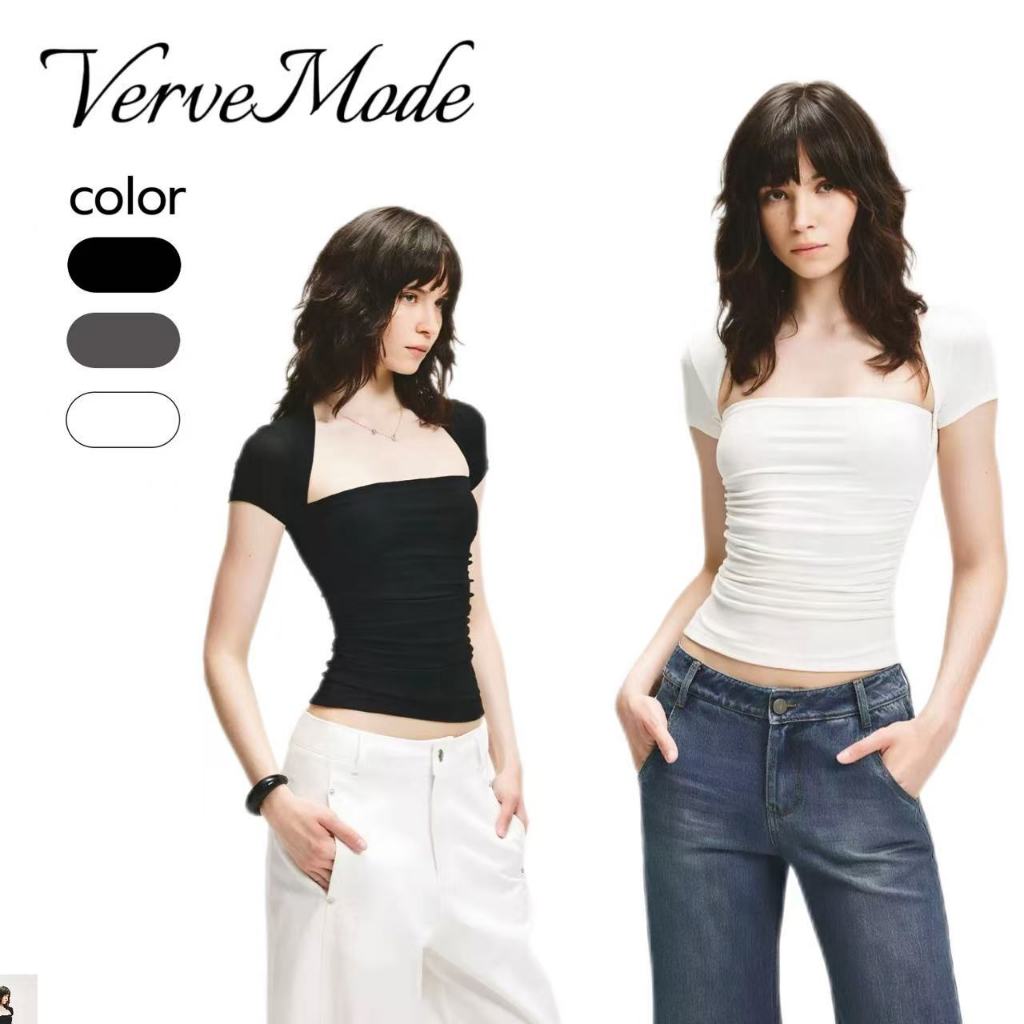 VerveMode.🍓 จัดส่งในประเทศไทย🍓เสื้อยืดลำลองสไตล์เรโทรเข้ารูปสำหรับผู้หญิง สไตล์อเมริกัน หรูหราและดูดีมีระดับ เหมาะสำหรั
