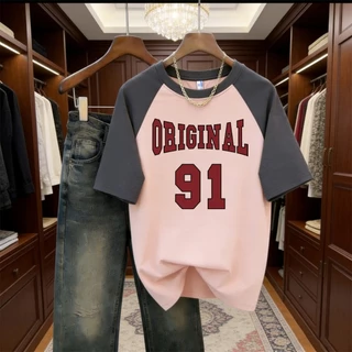P-1419 เสื้อยืดแขนสั้น เสื้อทูโทนสุดเท่ ทรงปล่อยใส่ได้ทุกเพศ