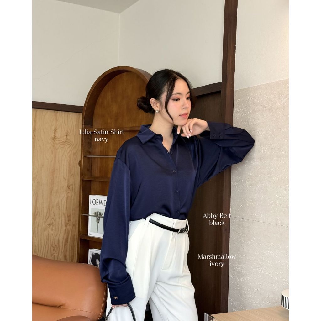 🖤 Abby Belt 🥖🤍เข็มขัดหนัง อะไหล่สีเงิน ✨แถมหมุดตอกรู สามารถปรับไซซ์เองได้ รูปที่ 4
