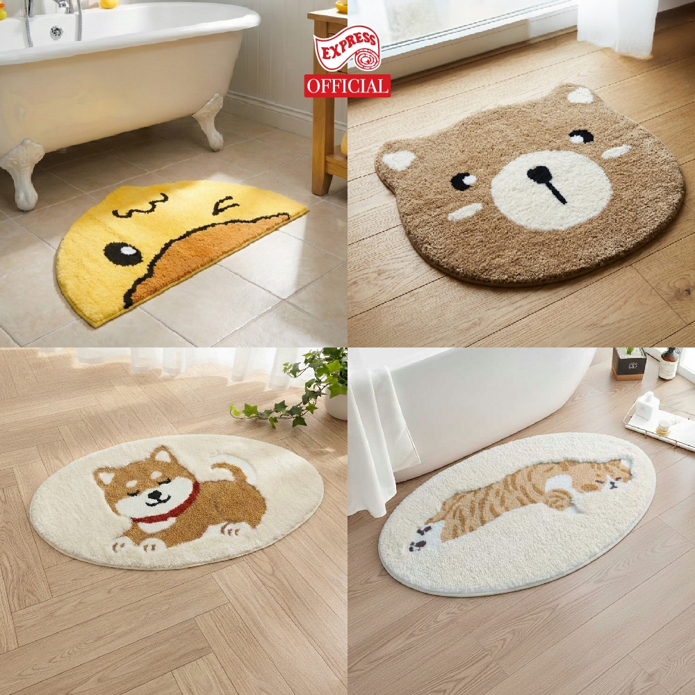 EXPRESS CARPET พรมเช็ดเท้าลายแมว สุนัข เป็ด หมี ใบไม้ ดอกไม้ ท้องฟ้า ก้อนเมฆ หนานุ่ม กันลื่น