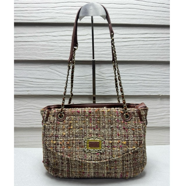 กระเป๋าสะพายไหล่ Axes Femme Tweed Chain สีแดง