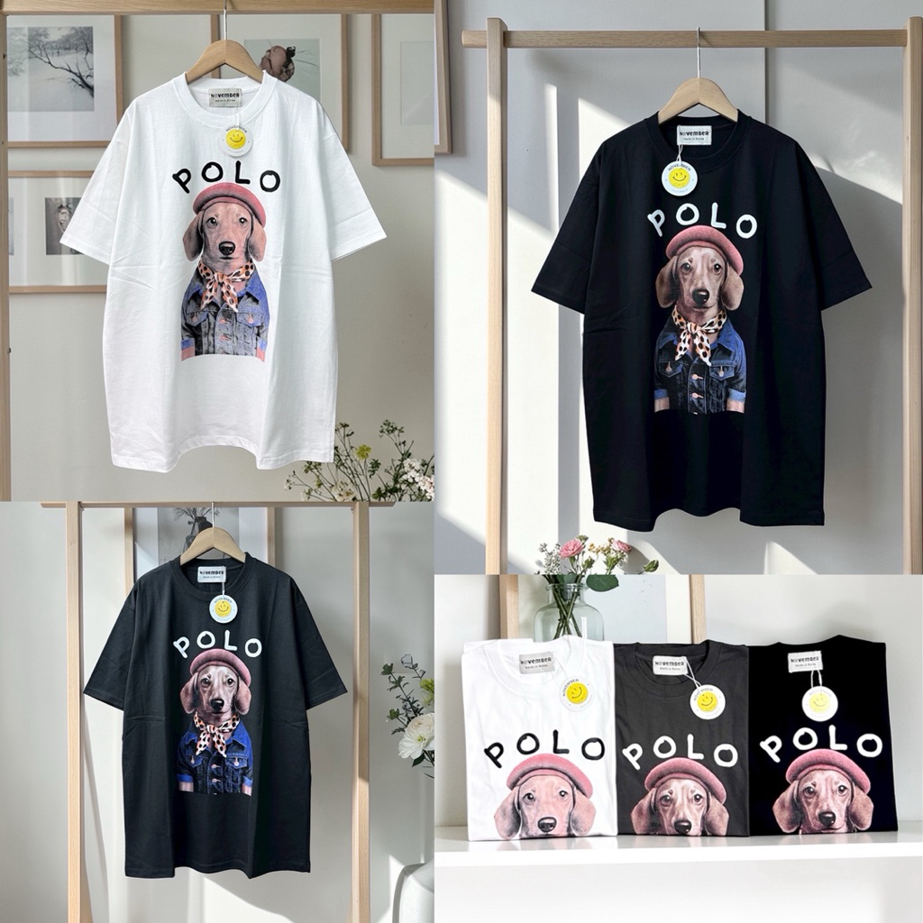 🌟STF_SHOP🌟เสื้อยืด แขนสั้น คอกลม งานคอป้าย  สกรีนลาย น้องหมา อก44-46 ยาว29