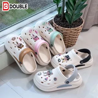 BB Double รองเท้าแตะ สไตล์การ์ตูนน่ารักสุดๆ สีครีมชมพู แต่งจี้บิทแมวสาวหวาน โดนัทไอติม ใส่สบาย กันน้ำ 2026 New Arrival