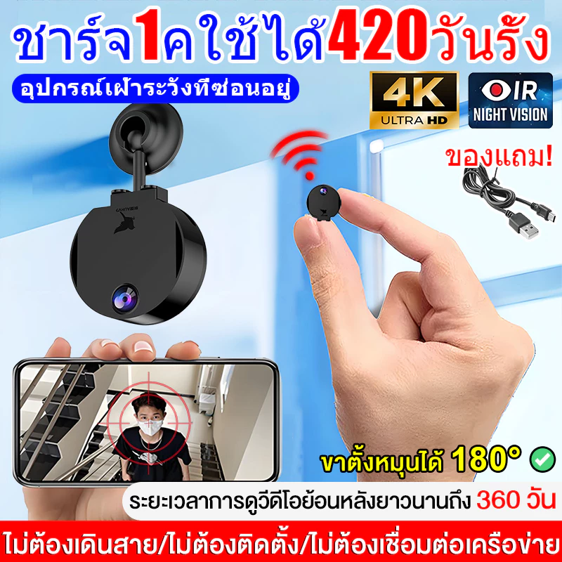 【มุมกว้างพิเศษ 360°】 4K/Full HD กล้องวงจร กล้องแอบ กล้อง 360 องศา กล้องรูเข็ม ก้องวงจรปิด วงจรปิด mini camera