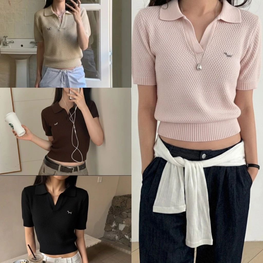 DACH POP เสื้อโปโลไหมพรมติดโลโก้น้องดัช