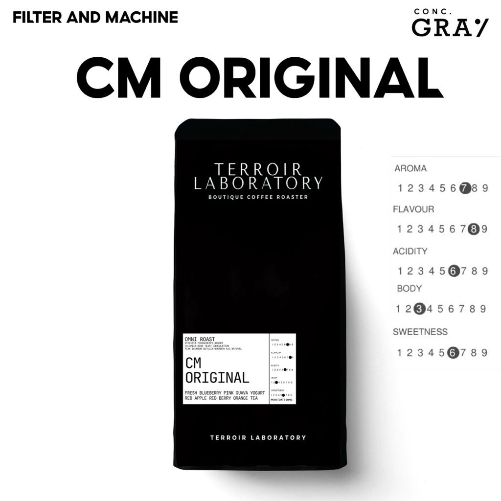 (CGC) เมล็ดกาแฟคั่ว "CM" original BLEND 200 g. by Terroir Lab.  Fresh Blueberry, Pink Guava Yogurt, Red Apple