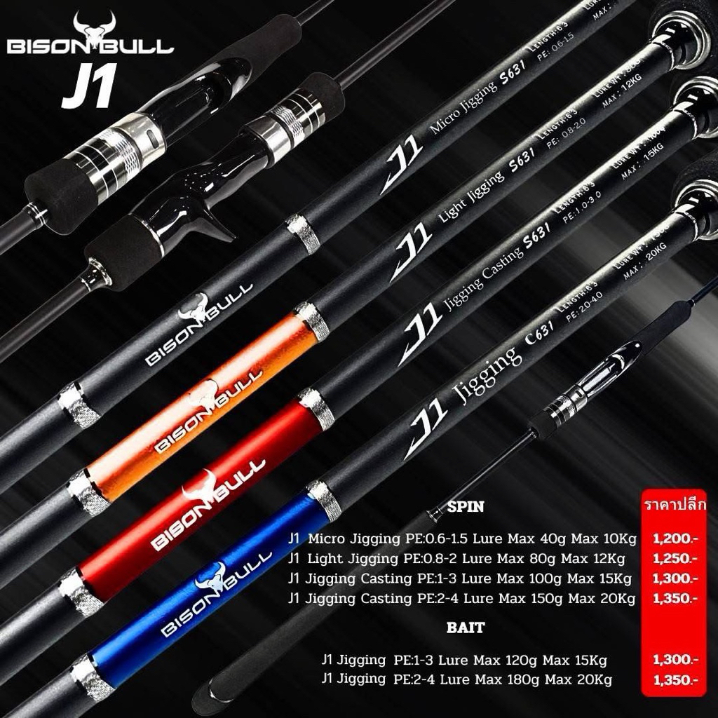 BISON BULL J1 แถมสายรัดคันเบ็ด คันตกปลาทะเล JIGGING NEW 2026