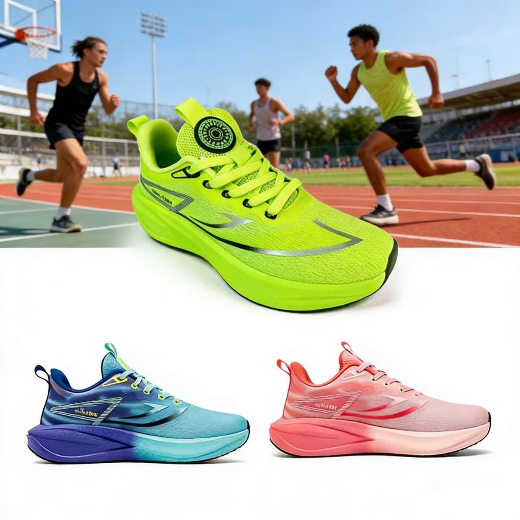 รองเท้ากีฬาฝึกซ้อมวิ่งระบายอากาศน้ำหนักเบา สีเขียวสะท้อนแสง ยืดหยุ่นสูง ดูดซับแรงกระแทก สำหรับผู้ชายและผู้หญิง