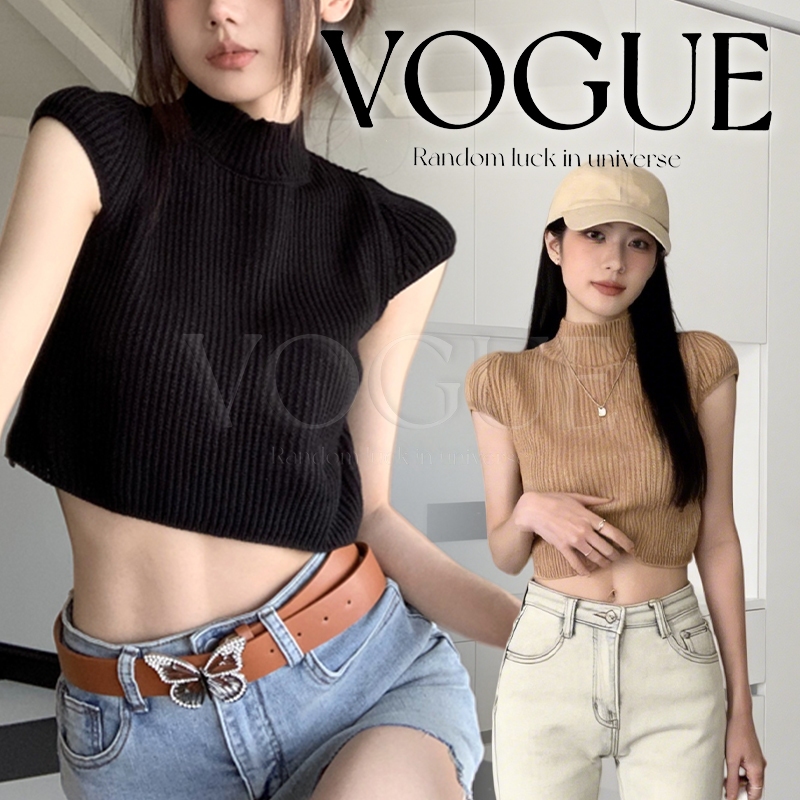 Vogue🌟พร้อมส่ง🌟 เสื้อครอปแขนผู้หญิง คอเต่าสไตล์เข้ารูป ผ้านุ่ม มีให้เลือกหลายสี (X2005-1) -N