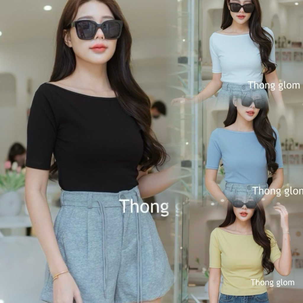 เสื้อทรงคอปาด T307 Thong glom ผ้ายูนิเนื้อญี่ปุ่น ทรงแขนศอกใหม่แกะกล่องค่าสาวๆ