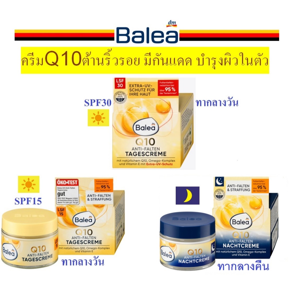 ครีมQ10-บำรุงผิวหน้าต้านริ้วรอย(Anti Q10)จากเยอรมัน ครีมทากลางวัน/กลางคืน Balea Q10 anti-Falten  SPF15 และSPF30