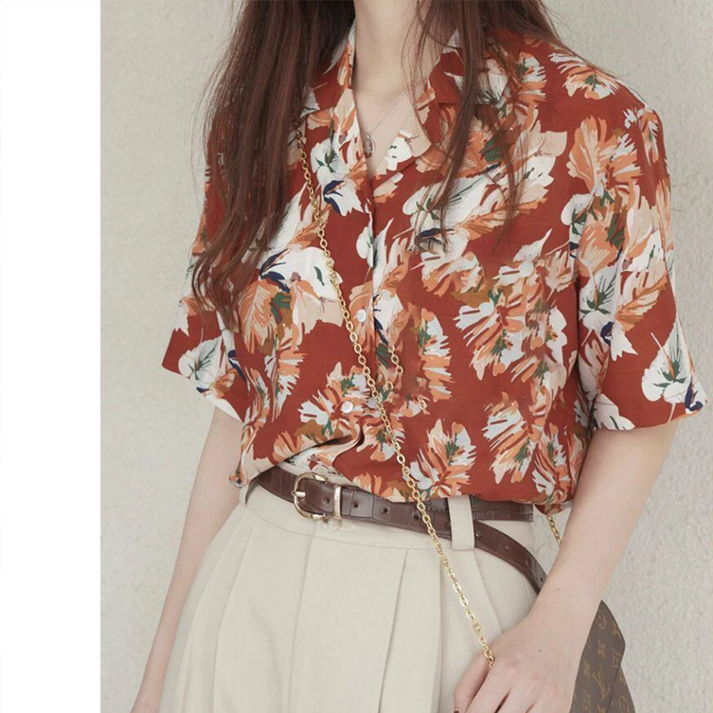 Hotgirl เสื้อเชิ้ตฮาวายผู้หญิง ลายดอกไม้ แขนสั้น ทรงหลวม thumbnail 9