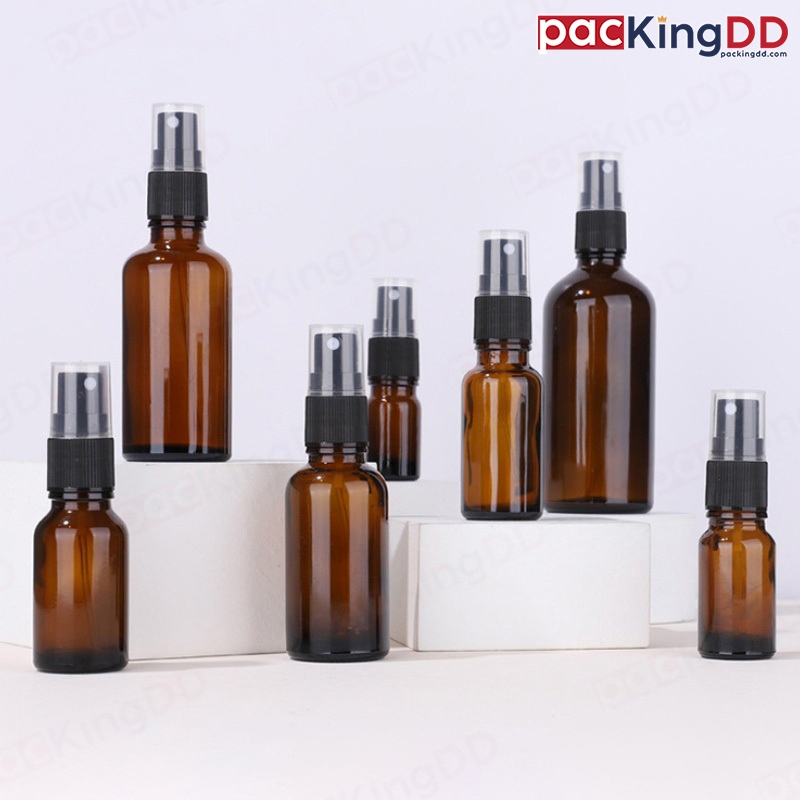 (แพ็ค 10 ชิ้น) ขวดแก้วสเปรย์ สีชา ขนาด 5-100 ml. P387 ขวดเปล่า ใส่น้ำหอม แอลกอฮอล์ PackingDD