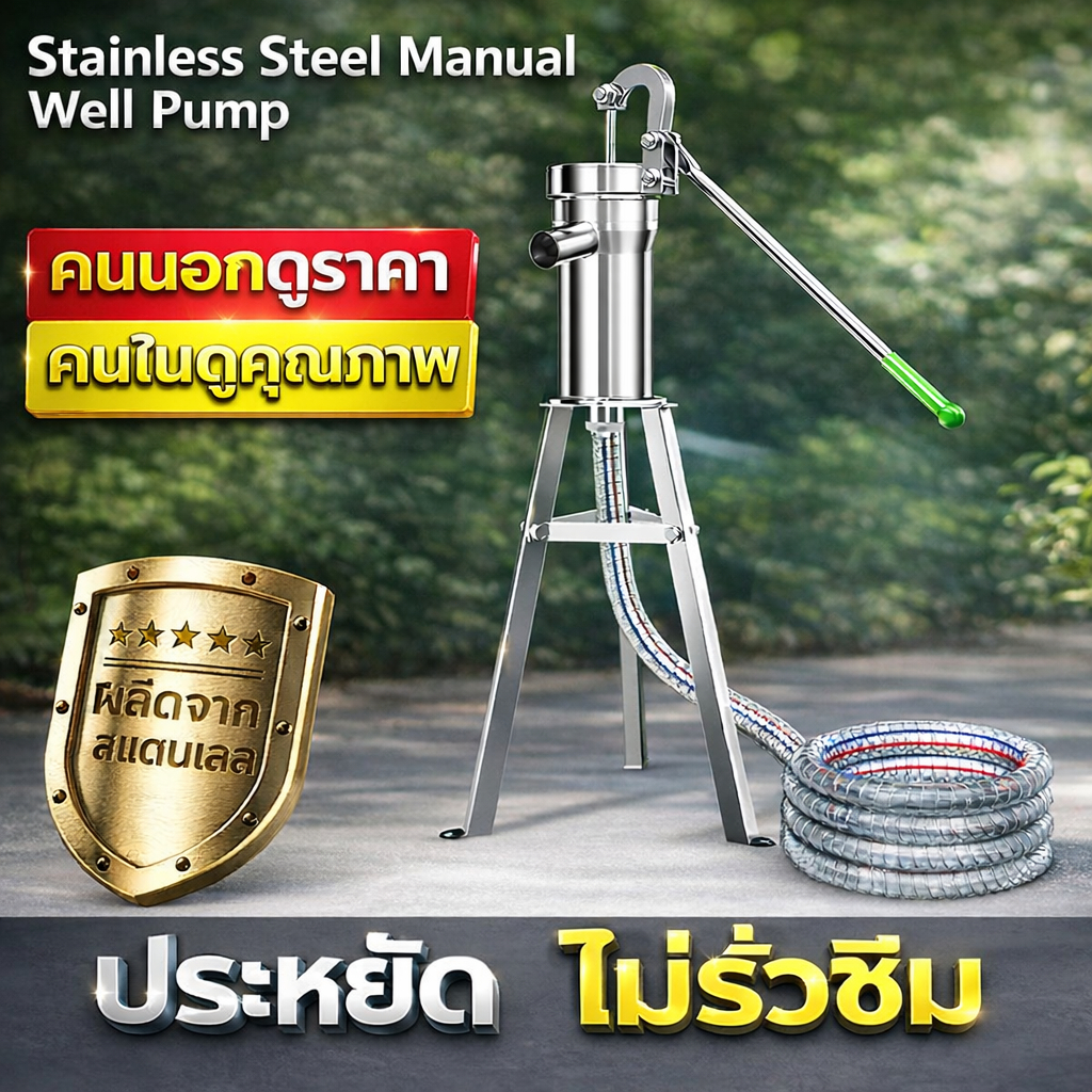 Stainless Steel Manual Well Pump ปั๊มน้ำมือโยก ดูดน้ำจากบ่อบาดาล สำหรับบ้านและสวน โครงสร้างหนา แข็งแรงทนทาน