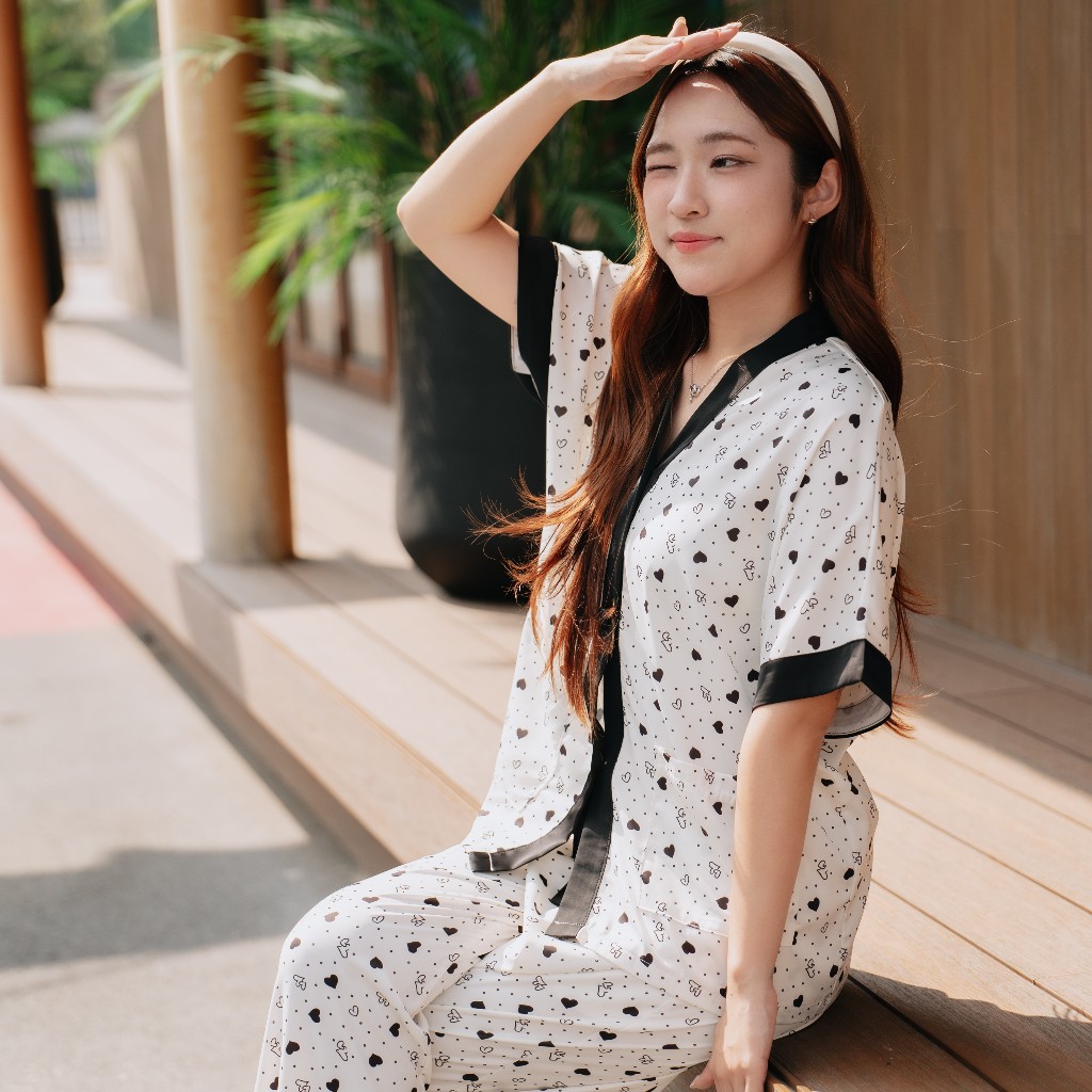 Muslin Pajamas Collection Muslin Pet รุ่น Lovely Black Heart (T9130 L9130) | ชุดนอนชุดเที่ยว