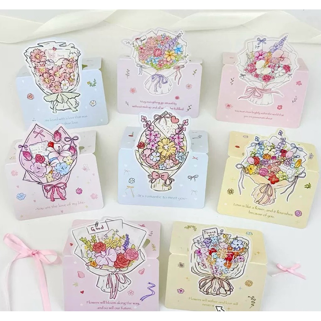 แบบ O6: การ์ดอวยพรลายดอกไม้ Pastel Flower Card น่ารัก ใช้ได้ทุกโอกาส การ์ดดอกไม้ป๊อปอัพ การ์ดอวยพรตั้งได้