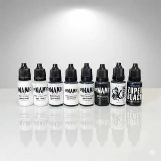 หมึกสักแท้ 10 ml Dynamic / Intenze / Harajuku สีดำ-สีขาว สำหรับงานเส้นและงานถม (แบ่งขาย)
