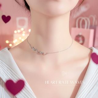 DH สร้อยเงินแท้ Heart Rate Waves สร้อยคอเพชร ดีไซน์เกาหลี สร…