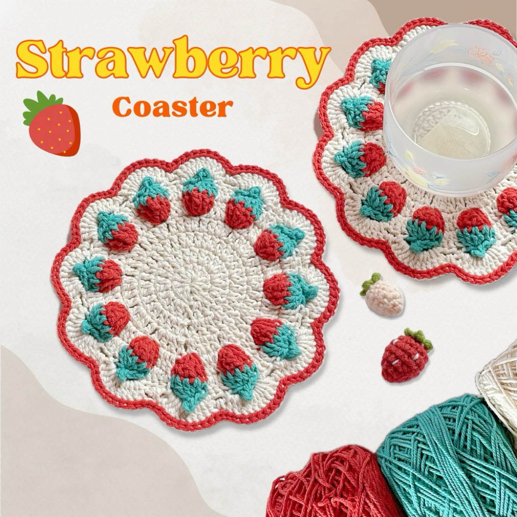 ที่รองแก้ว Strawberry Made with hard cotton yarn