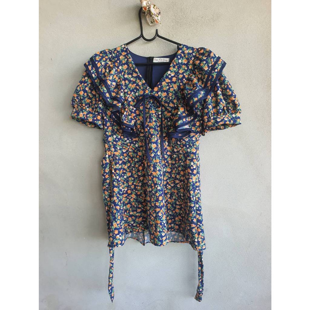 FF06958 เสื้อ+กางเกง ลายดอกไม้ ของใหม่ อก 37 นิ้ว