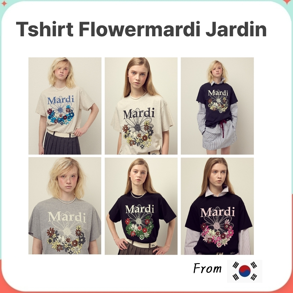 Mardi Mercredi Tshirt Flowermardi Jardin (Black Palepink, Black Ivory, Grey Ivory, Navy Ivory, Oatmeal Black, Blue)