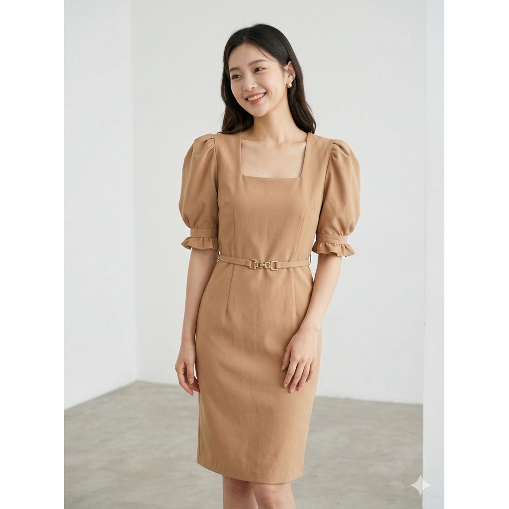 เดรสทรงสอบสีน้ำตาลกากี (Khaki) จากแบรนด์ Just Girlie Just Girlie - Pencil Dress ดีไซน์เรียบหรู 🤎