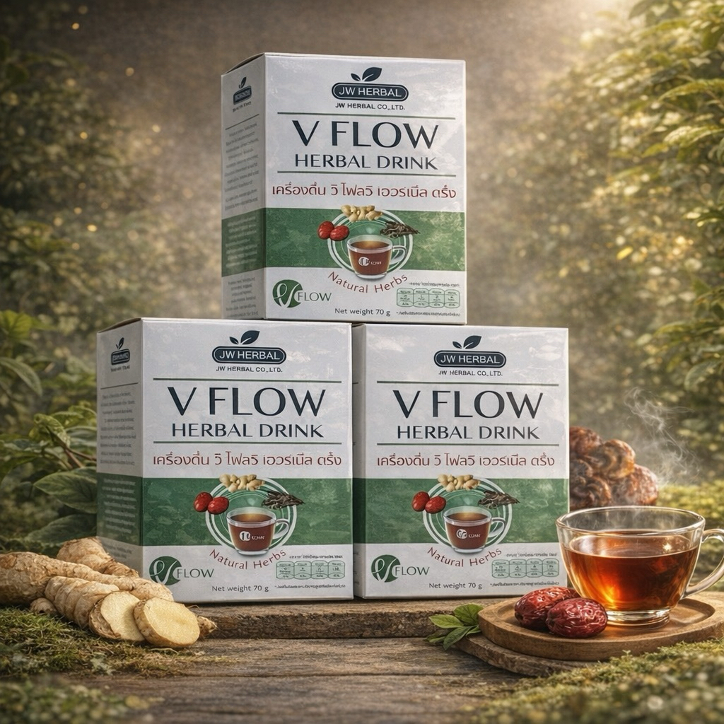 V Flow Herbal Drink เครื่องดื่มสมุนไพร บำรุงหลอดเลือด แพคเกจ 3 กล่่อง 42 ซอง
