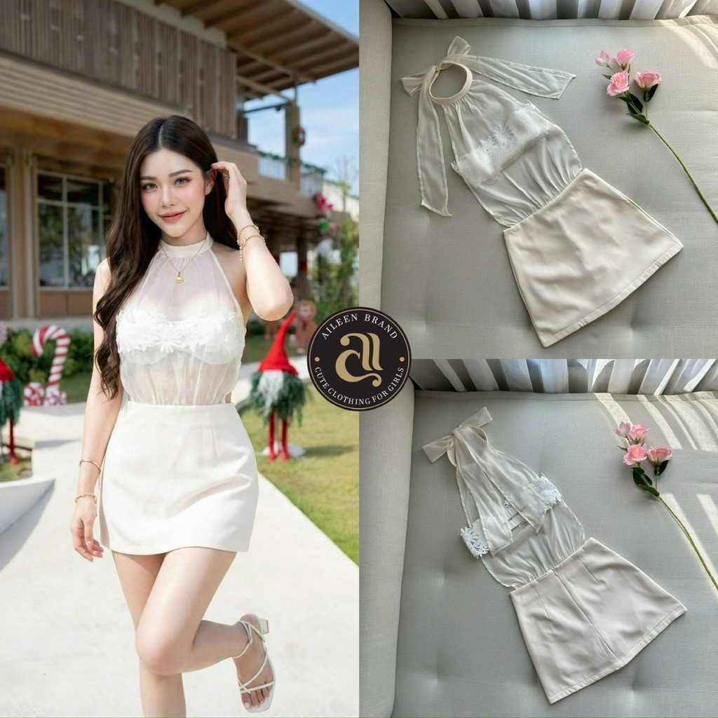 Aileen มินิเดรสผ้าชีฟองซีทรูเว้าโชว์หลัง มาพร้อมบราลูกไม้สี